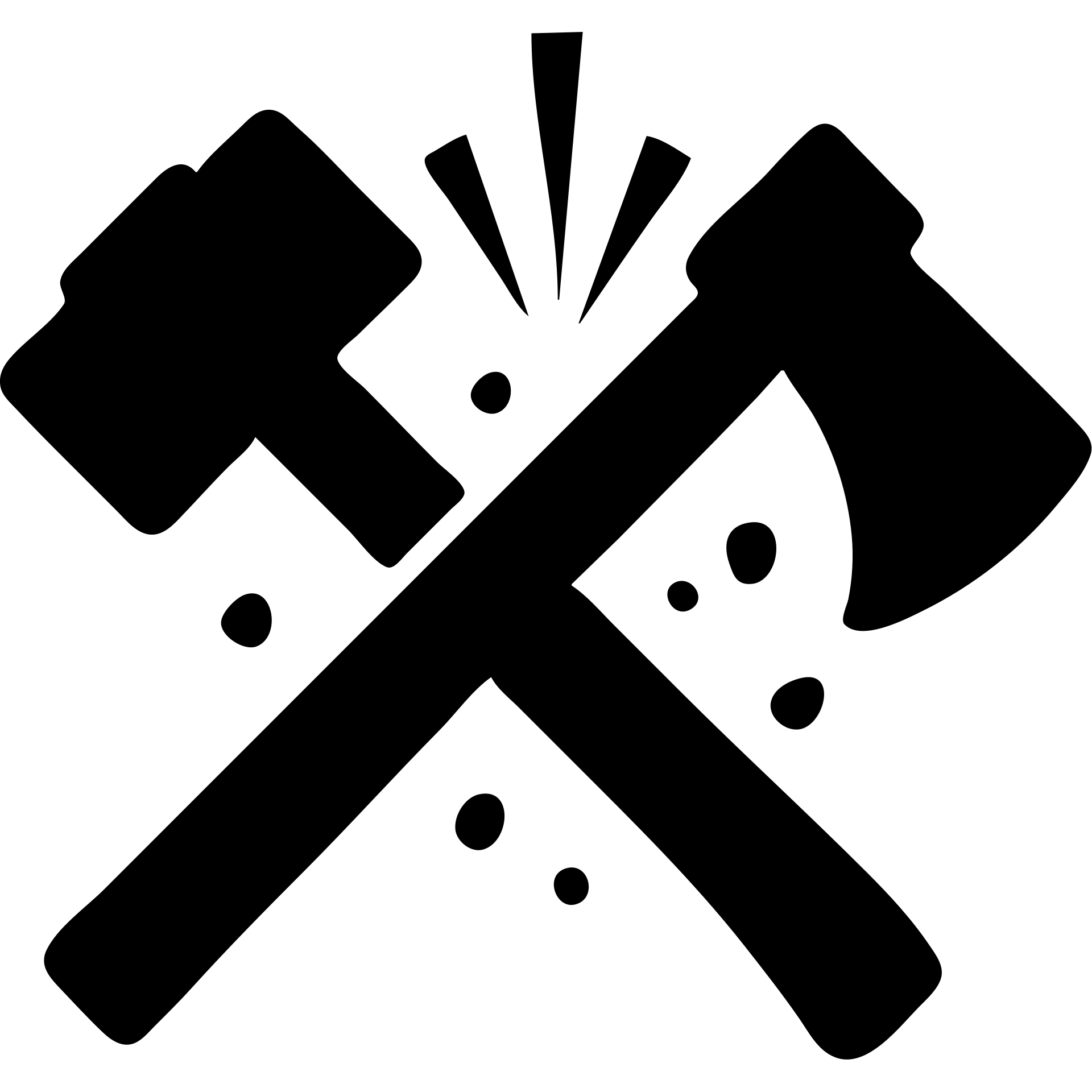 a hammer and axe colliding, sparks and debris, bold and simple icon style emoji