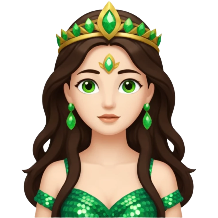 Juno, Goddess of Marriage from Gods and Goddesses with long dark brown hair, green sequin outfit emoji