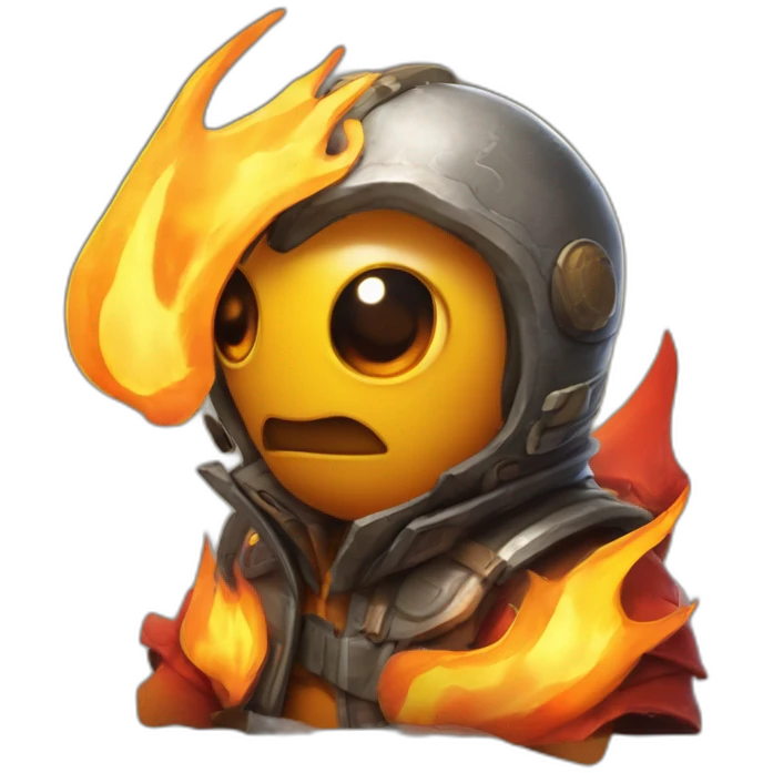 The Burny Games character, a yellow-orange cartoon figure with a dome-shaped body, flames at the top, large dark eyes, and a red tongue emoji