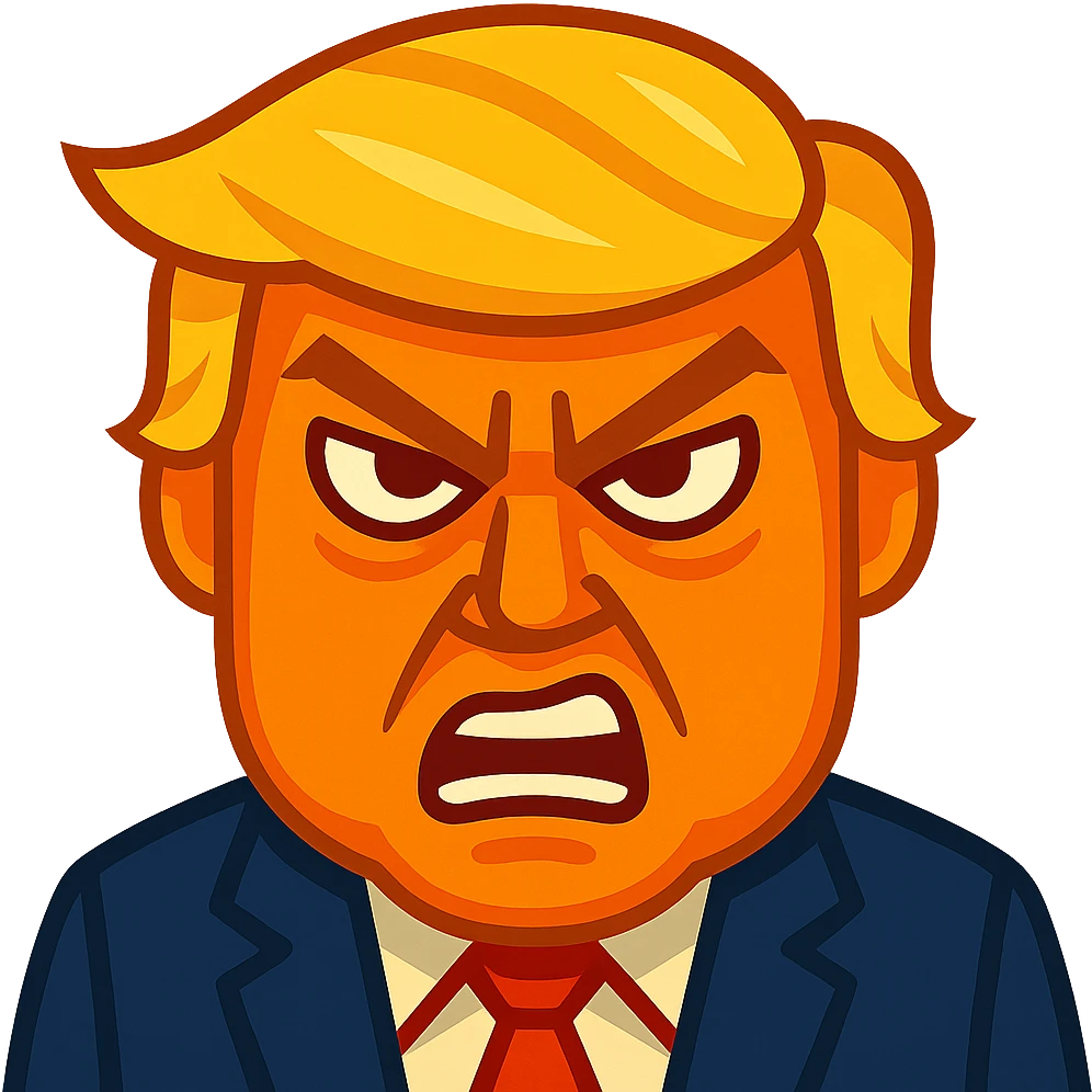 Donald Trump emoji, exaggerated big orange face, evil expression emoji