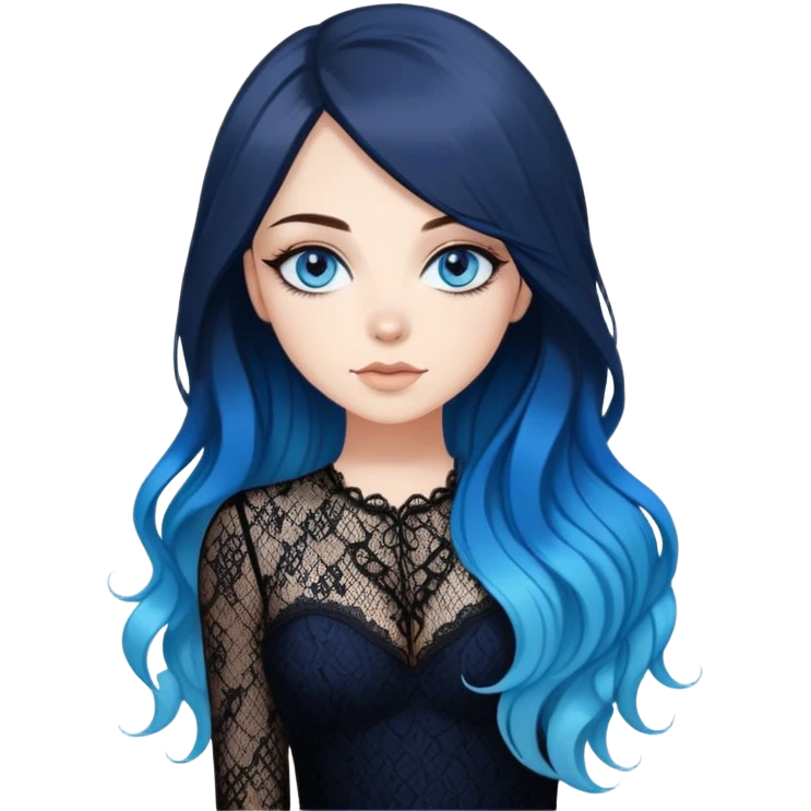 Beautiful Buxom-pawg-twerking-bending over-classy-deep blue eyes-very very long brunette to sky blue ombre hair-big juicy booty, wearing black lace, sfw emoji
