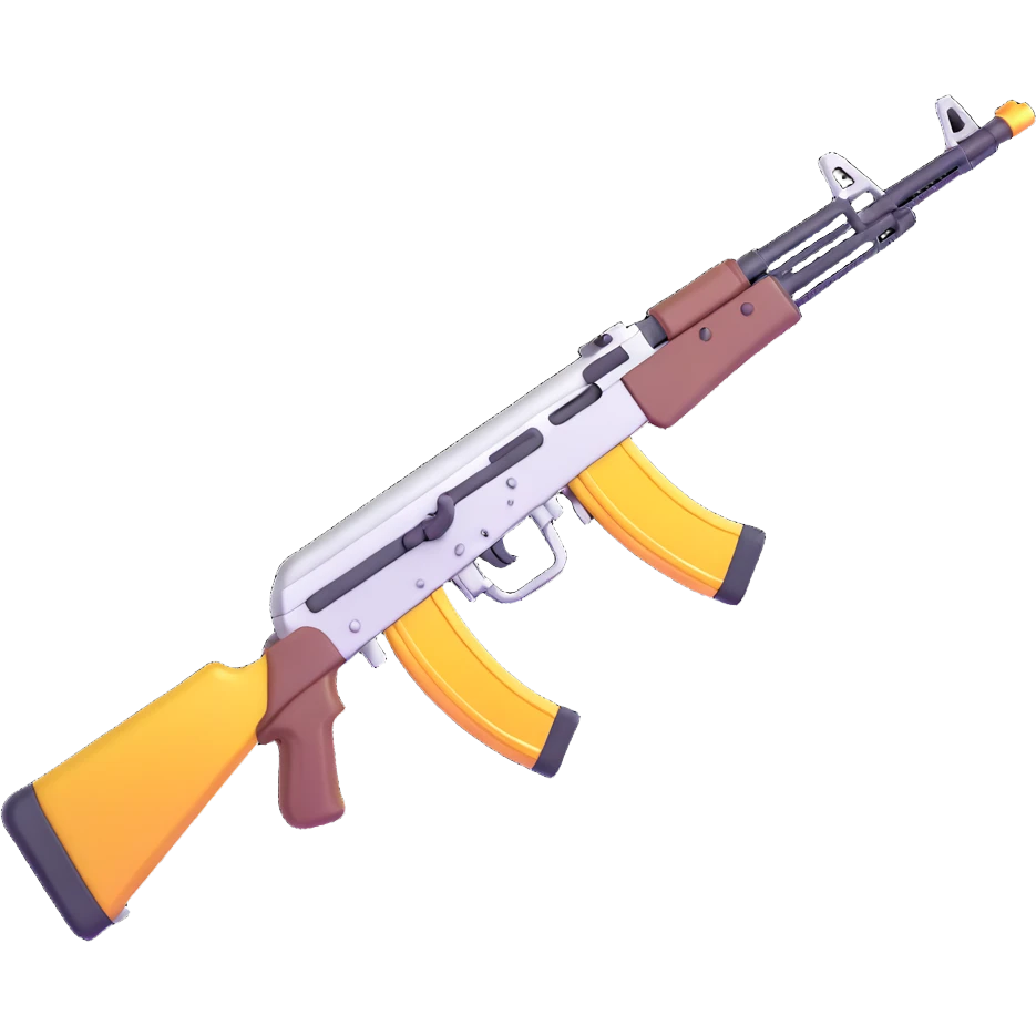 AK-47 assault rifle, angled perspective, metallic shine, 3D emoji style emoji