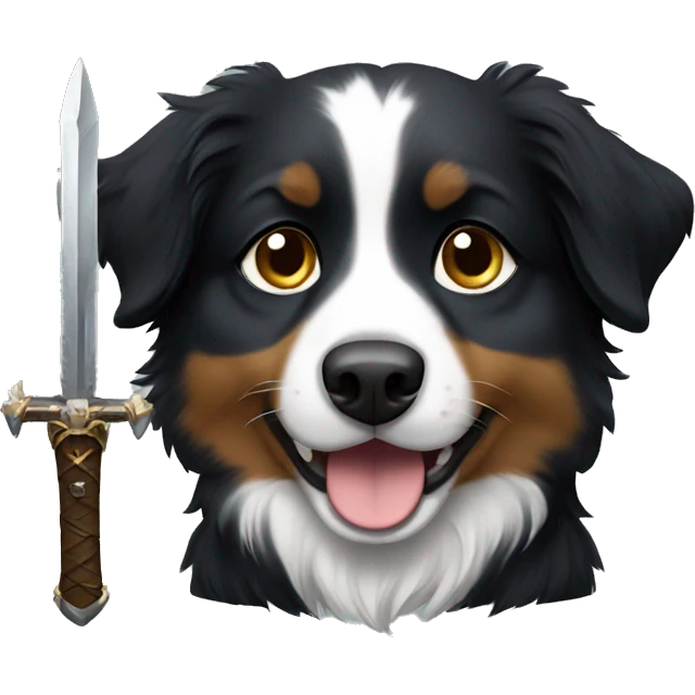 Small black australian shepherd dog with a sword emoji
