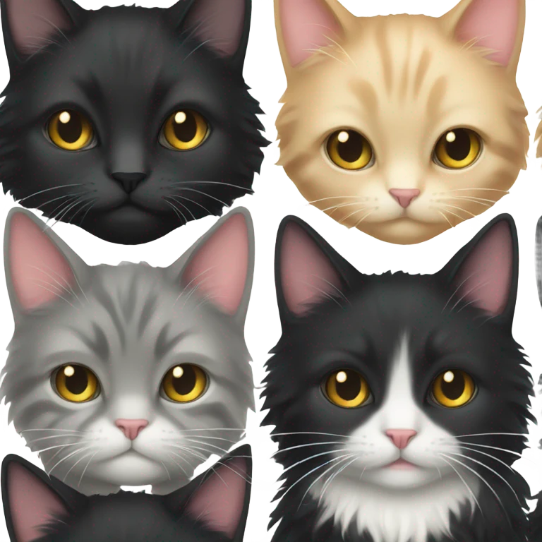 Black fluffy cat and black and white fluffy cat emoji
