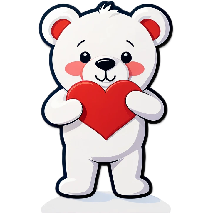 White teddy bear with red heart nose and red heart on his left chest  emoji