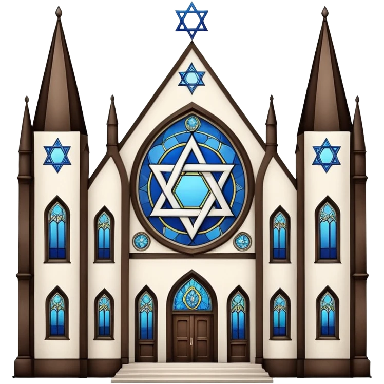 reform jewish synagogue similar in architecture to historical religious architecture in europe. the building should be white in color, featuring gothic architectural elements and star of david. avoid christian symbols. the emoji should be in ios emoji style. emoji