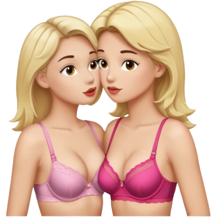 a blonde girl in her bra and a brunette in her underwear and they're both kissing emoji