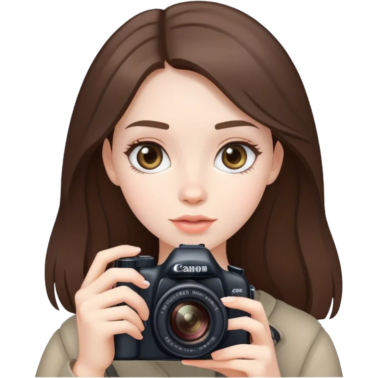 beautiful pale brunette girl taking photos with canon camera  emoji