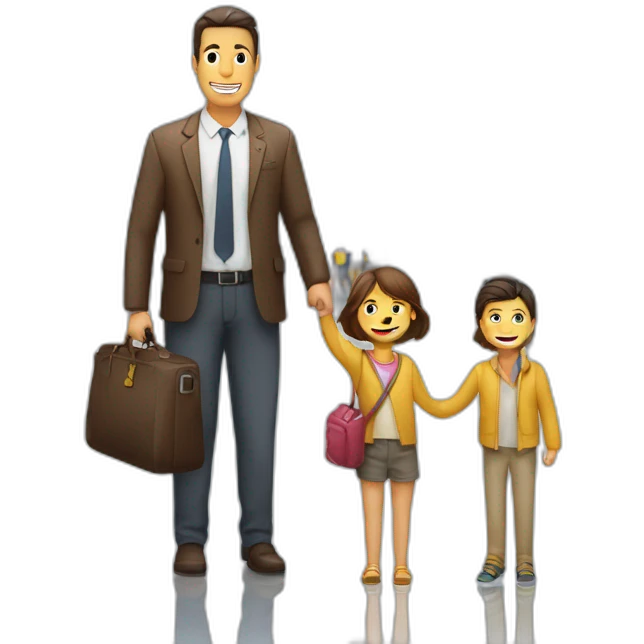 Hombre con su familia en el aeropuerto emoji