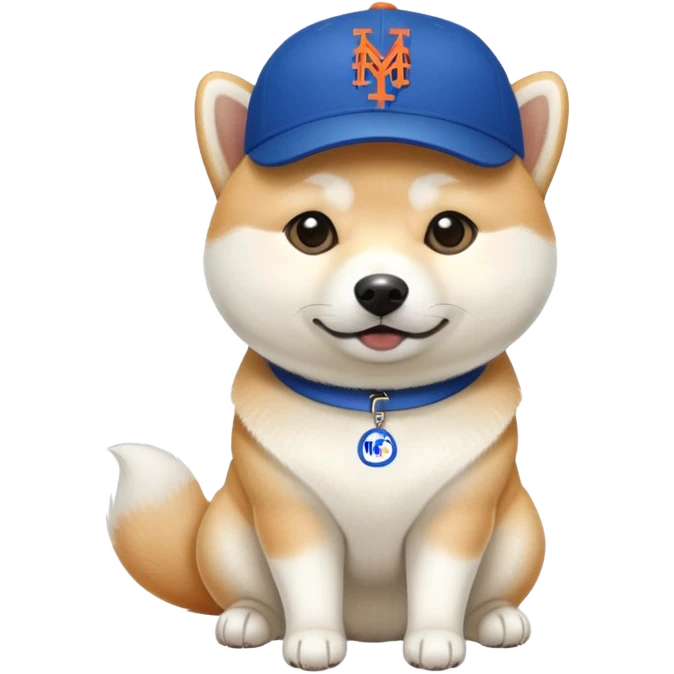 White Shiba Inu wearing Mets hat emoji