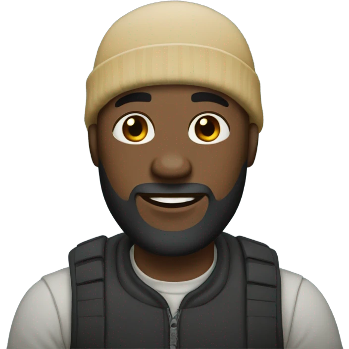 Black bald man with a beard and beanie emoji