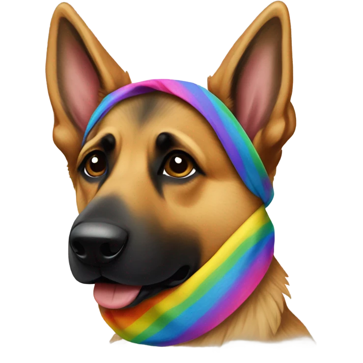 German Shepard with a rainbow bandana around the neck emoji