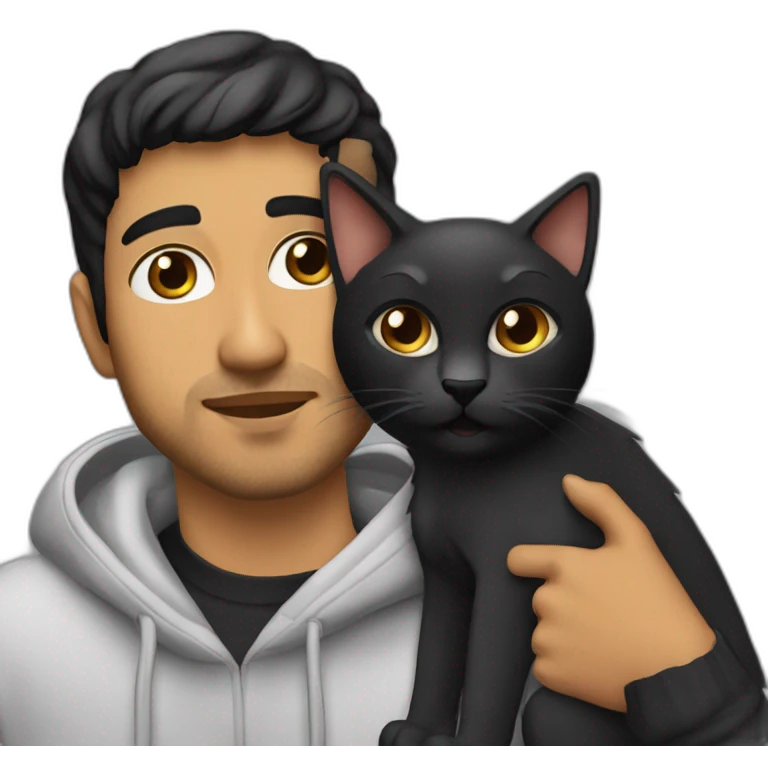 olive skin man with cat on lap with short beard hazel eyes and black hair wearing hoodie emoji