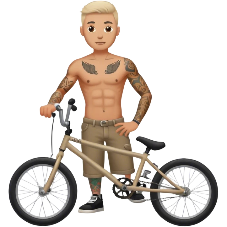 shirtless white man with tattoos on bmx bike emoji