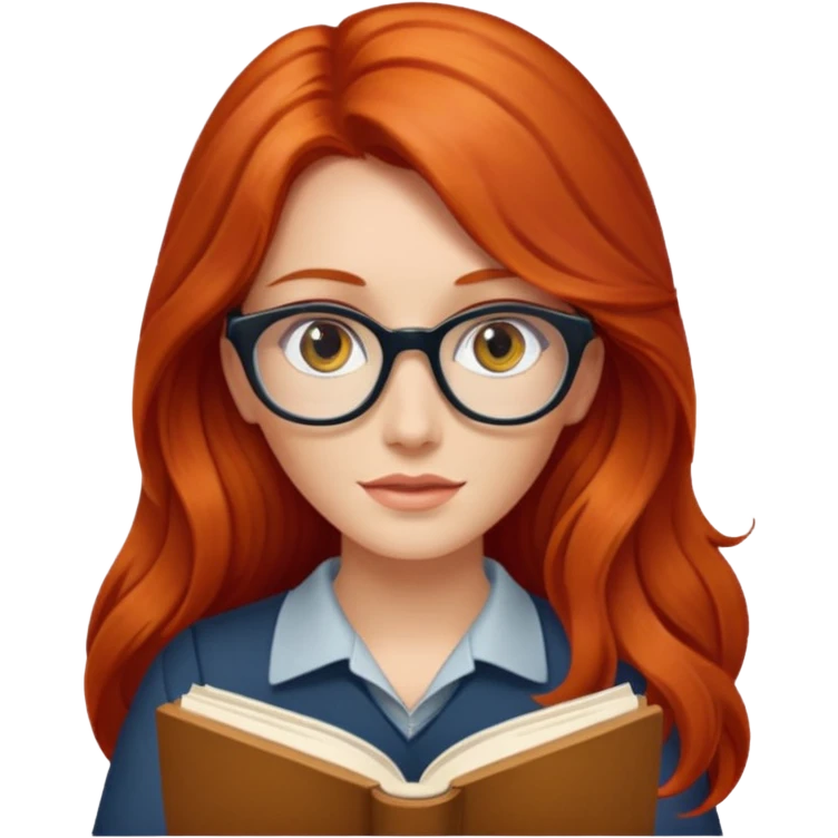 long red haired women with book with optical  emoji