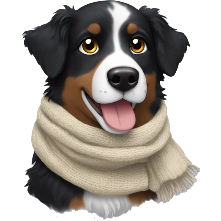 Small black australian shepherd dog wearing a knit scarf emoji