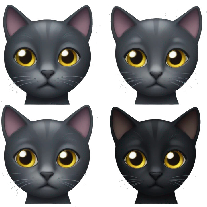 Four dark grey cats and 1 black cat emoji