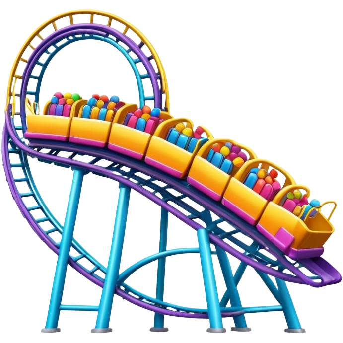 colorful Roller Coaster with close up cart emoji