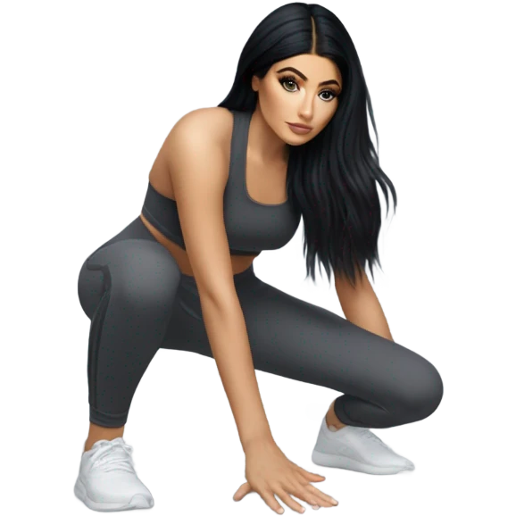 Kylie Jenner crouch down in yoga pants emoji