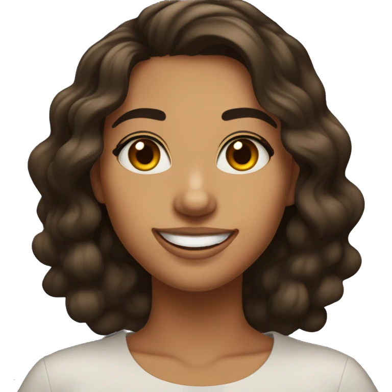 22-year-old woman. Girl with really really dark brown shoulder-length beach waves. REALLY Dark brown eyes with a HUGE OPTIMISTIC SMILE." Olive SKIN  emoji