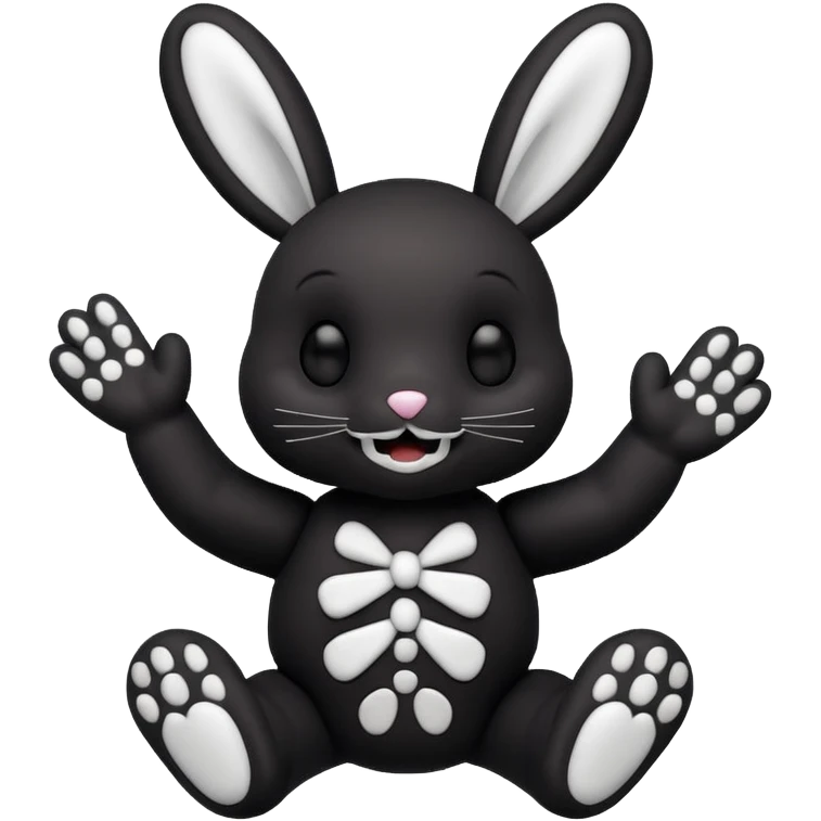 Emoji pour twitch d'une peluche lapin squelette noir qui dit bonjour emoji
