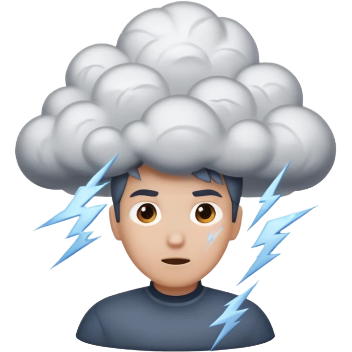 Tiny storm cloud exploding above a head, lightning frozen mid-strike emoji