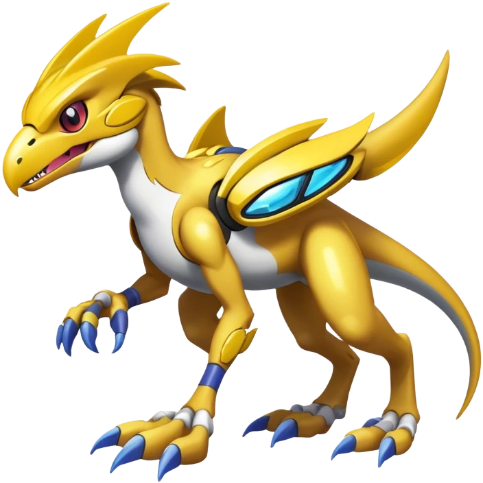 Shiny Futuristic Fakemon-Pokemon-Digimon-Spectrobes-Raptor-fusion, full body emoji