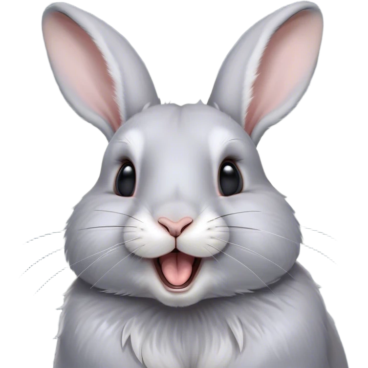 Cinematic Cute Yawning Grey Rabbit Portrait Emoji, Head tilted slightly with a dramatic, wide-open yawn, showcasing a smooth grey fur with a refined finish, floppy ears slightly drooping, round grey eyes barely open in drowsy contentment, Simplified yet irresistibly adorable features, highly detailed, glowing with a soft, cozy glow, high shine, relaxed yet expressive, stylized with a touch of whimsy, bright and endearing, soft glowing outline, capturing the essence of a sleepy yet affectionate bunny, so drowsy it feels like it could stretch out of the screen and curl up for a nap! emoji