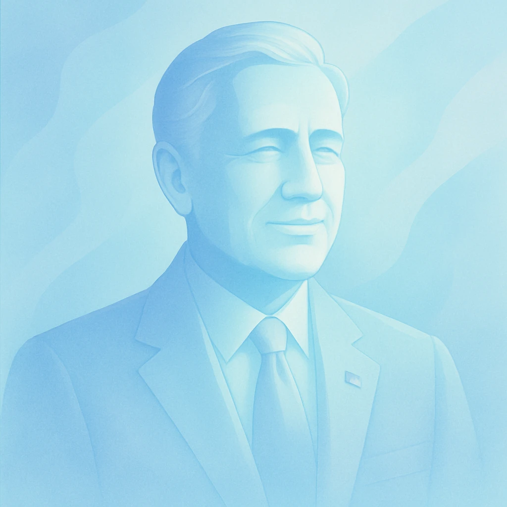president figure in a light blue color palette, dreamy and modern, gentle gradients, elegant and clean, subtle highlights emoji