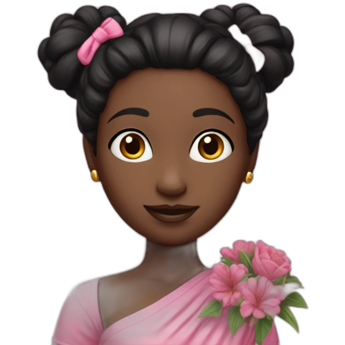 white skin girl- black hair one bun - wearing crazy pink cloth -holding bouquet emoji