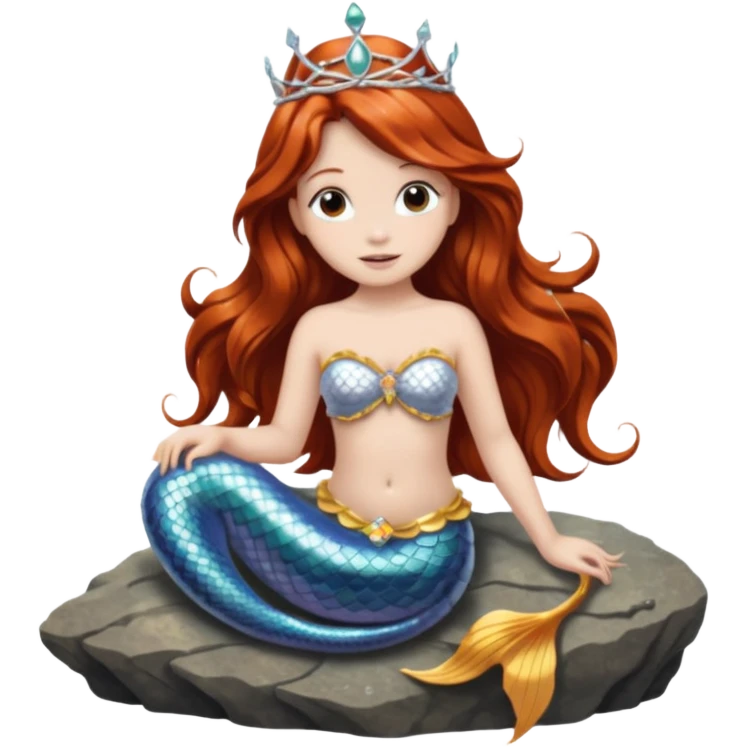Mermaid with Shell Crown – Long flowing hair, shell tiar, sitting on rock emoji