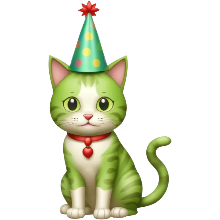 green cat full body  with party hats emoji