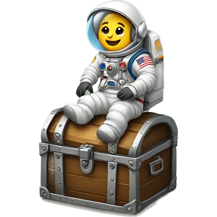 astronaut staying on top of a treasure chest emoji