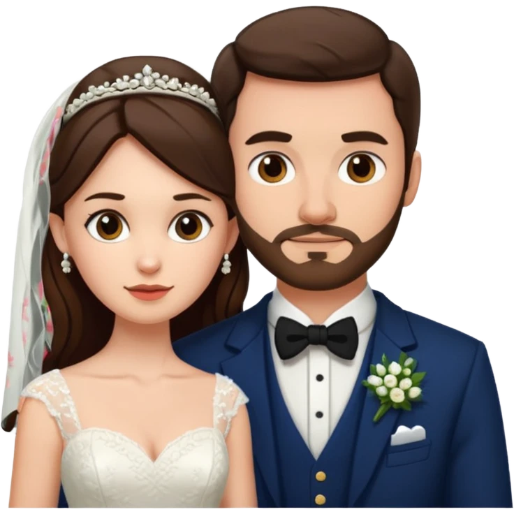 scottish man with stubble, brunette woman wedding emoji