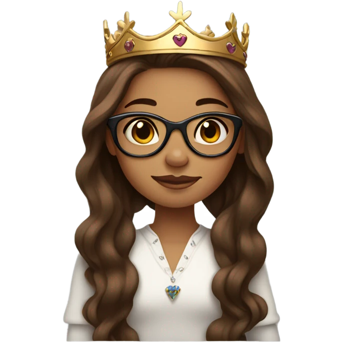 Girl with long brown hair wearing a crown, and glasses and tattoos emoji