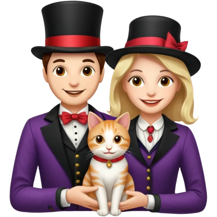 magician couple and their pet cat emoji