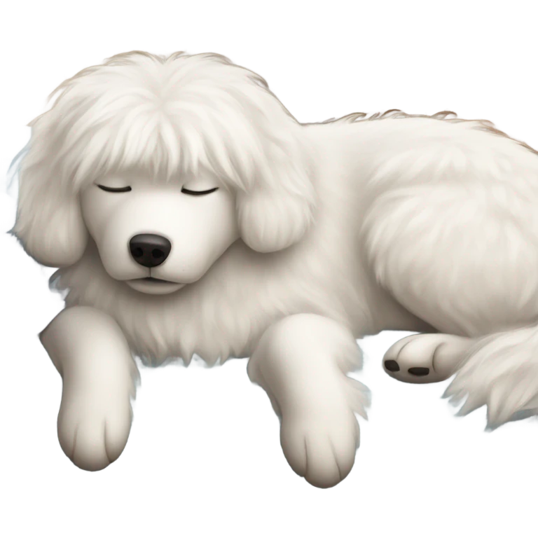 Fluffy white dog sleeping on a dog bed emoji