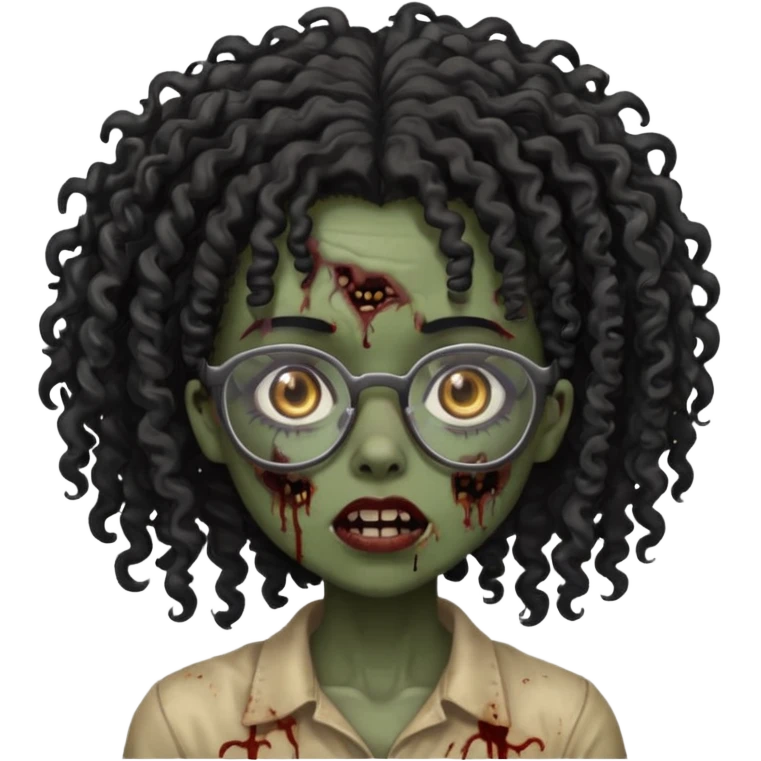 black zombie girl with glasses and curly hair emoji