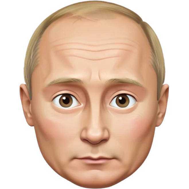Photorealistic portrait of Vladimir Putin, extremely high detail and realism, round face with a hint of emoji style, polished and clean, serious expression emoji