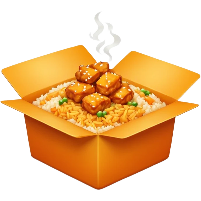 Orange chicken and fried rice in a box emoji