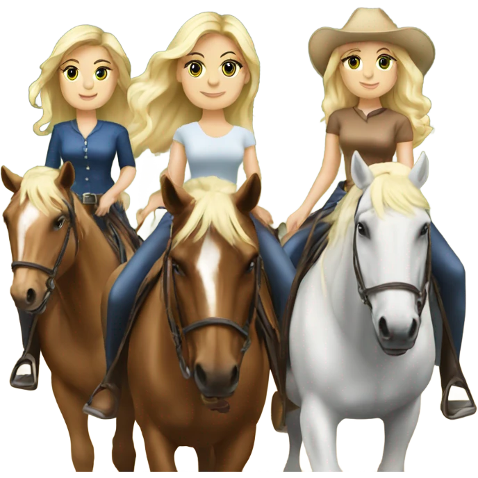 3 blonde ladies riding horses emoji