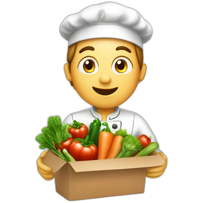 A CHEF WITH A SURPRISE BOX full of vegetables emoji