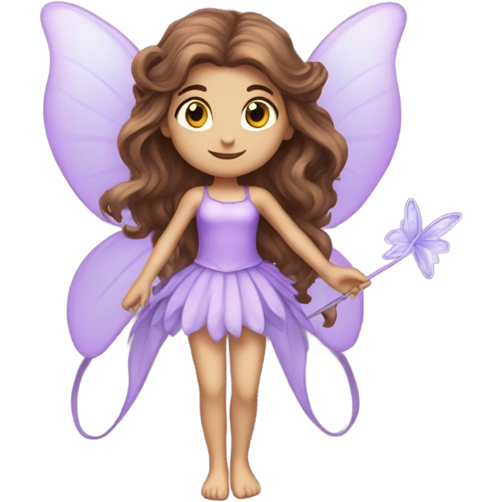 Beautiful long brown hair Pixie fairy with lilac wings and wand  emoji
