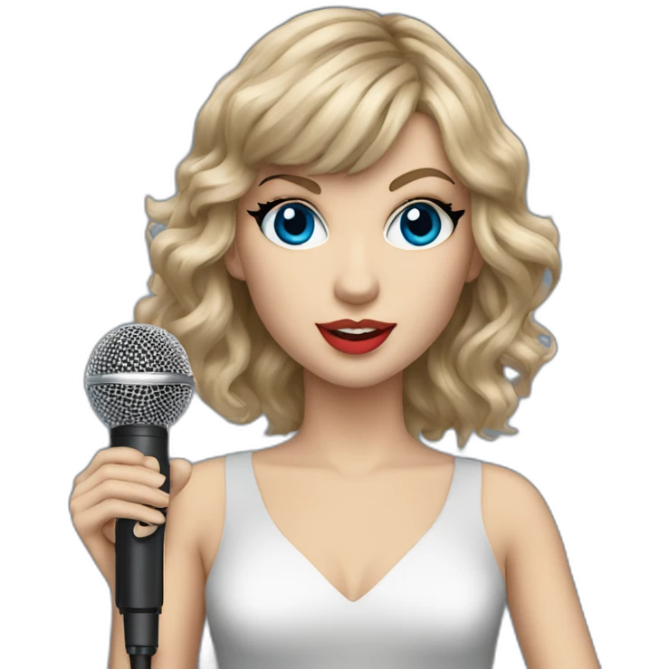 taylor swift with blue eyes and a microphone emoji