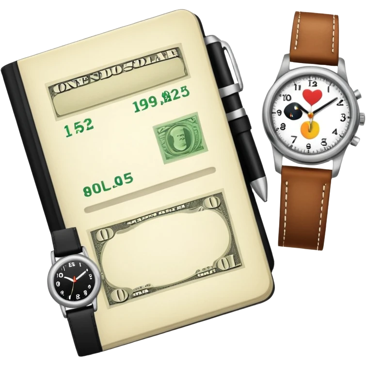Libreta, reloj y un dolar emoji