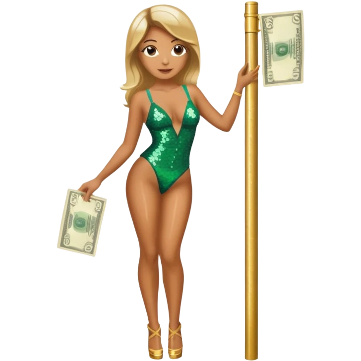 A stripper on a stripping pole with money emoji