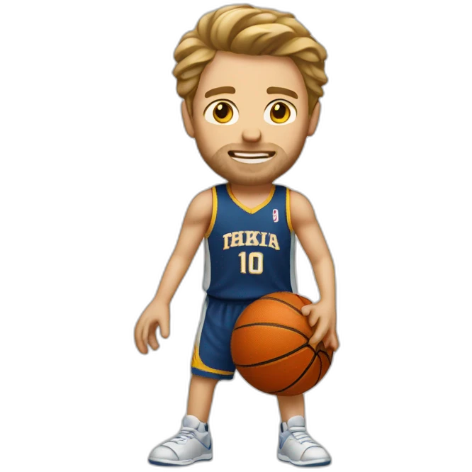 white guy playing basketball but very bad emoji