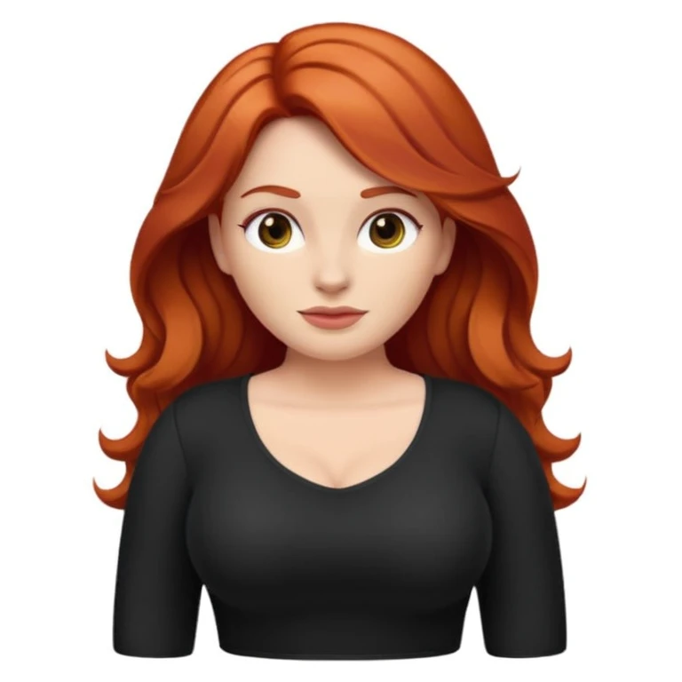 red-haired woman emoji, curvy body, hair between straight and wavy, black clothes emoji