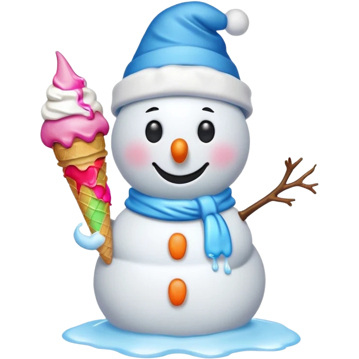 snowman wearing cap with ice cream  emoji
