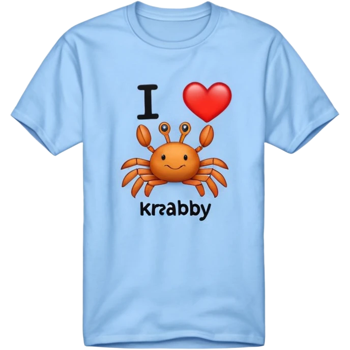 Blue shirt with the text I love krabby  emoji